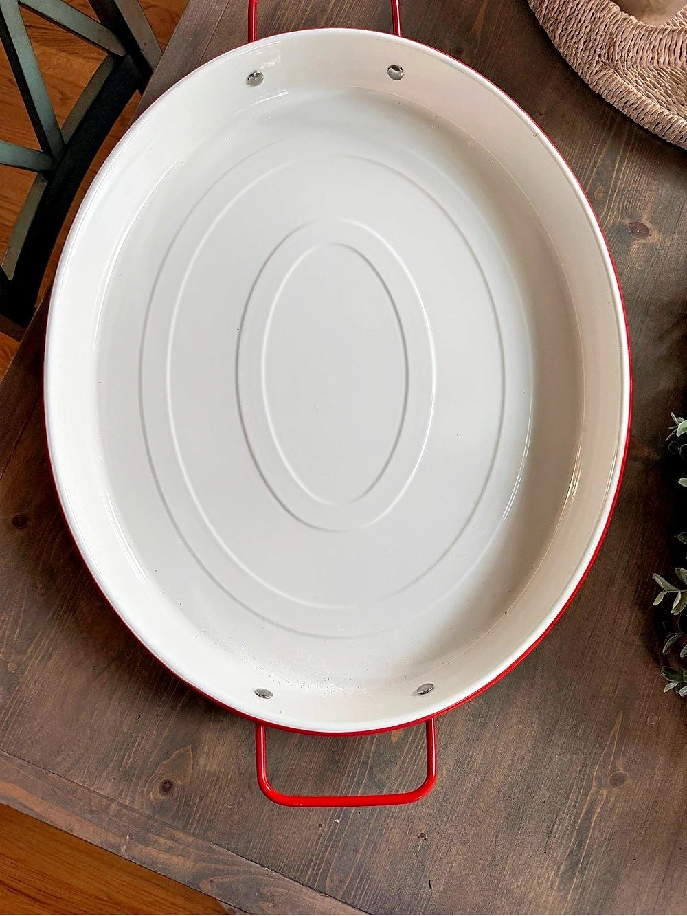Hearth and hand Cooking Elements White Oval tray Red Handles